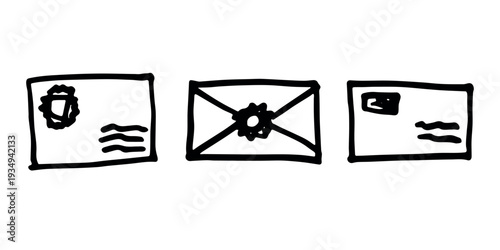 Set of hand drawn envelope with letter inside Mail and correspondence doodle Love, communication, invitation Single element for design, print, decor