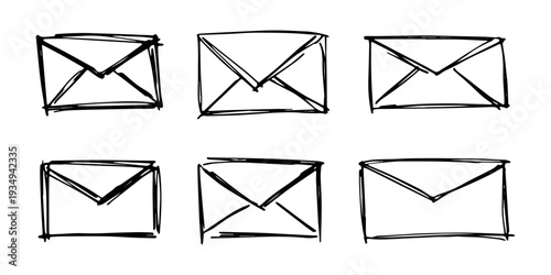 Set of hand drawn envelope with letter inside Mail and correspondence doodle Love, communication, invitation Single element for design, print, decor