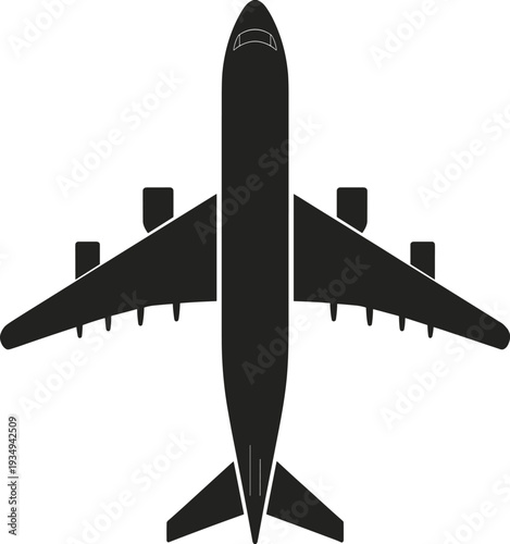 Airplane silhouette top view isolated on light background, passenger aircraft vector illustration for aviation, air travel, transportation and airline industry design
