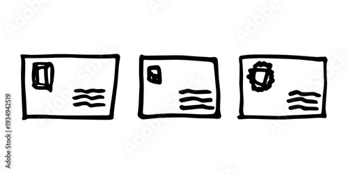 Set of hand drawn envelope with letter inside Mail and correspondence doodle Love, communication, invitation Single element for design, print, decor