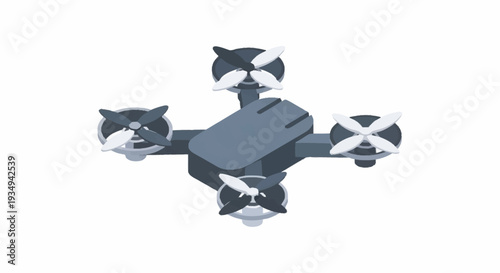 Gray drone with four propellers on a white background.