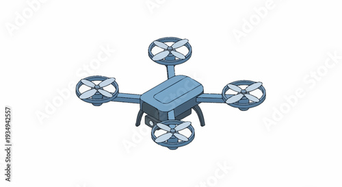 Quadcopter drone with four rotors and blue body.