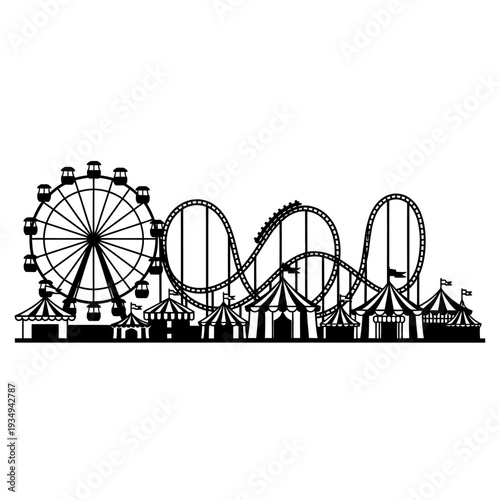 Amusement Park Rides and Attractions Silhouette.