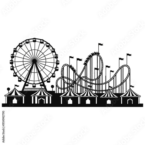Amusement Park Rides and Attractions Illustration.