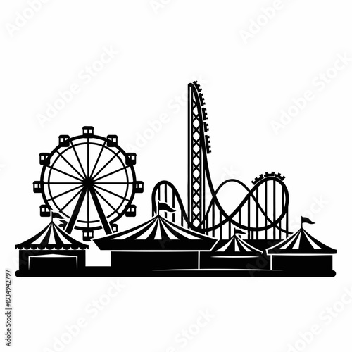 Amusement Park Rides and Attractions Silhouette.