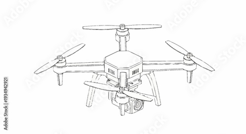 Drone with four rotors and camera equipment illustration.