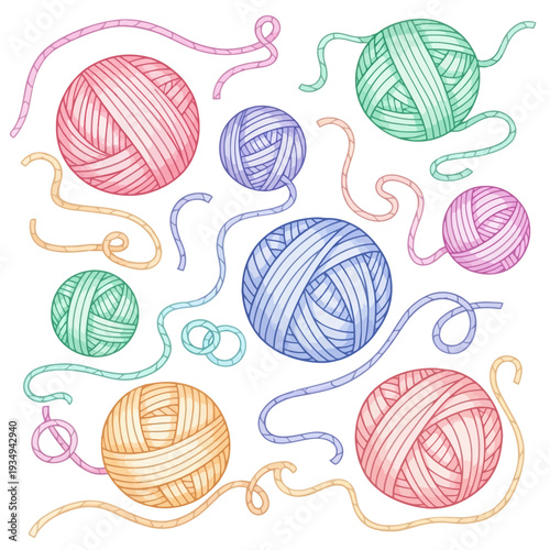 Colorful Balls of Yarn Illustration.