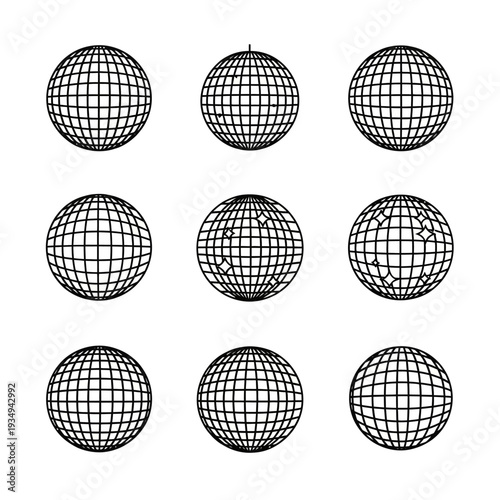 Disco Balls with Grid Patterns.