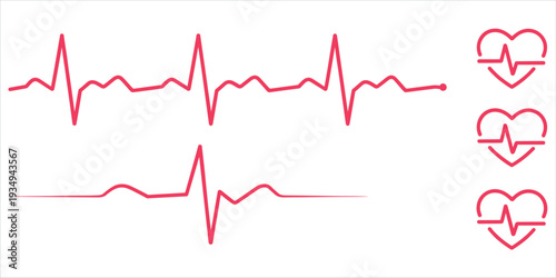 Red Heartbeat EKG Lines and Heart with EKG Symbol on White Background heartbeat line ekg line