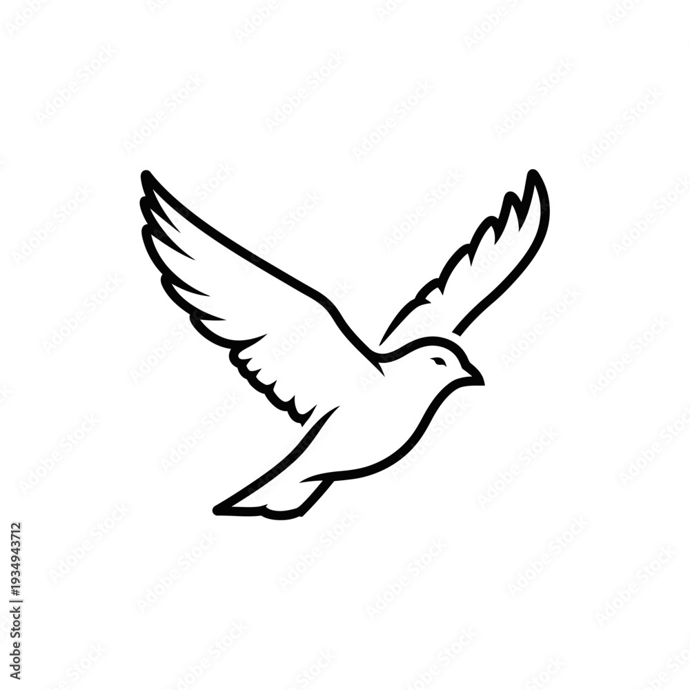 Fototapeta premium Flying dove outline illustration representing peace and freedom isolated