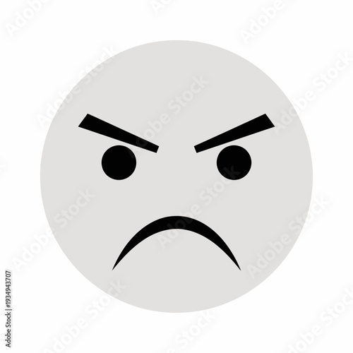 Emoticon representing anger with black eyebrows and frowning mouth on white background