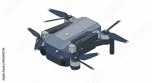 Modern drone with four propellers and camera on a white background.