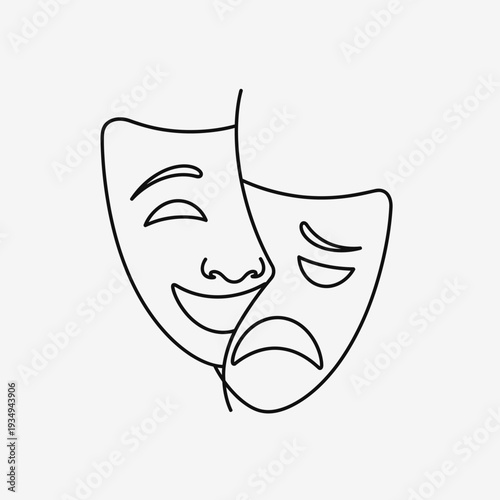 Line art theater masks smiling and sad depicting drama and emotion