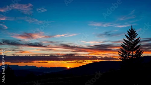 Mountain sunset view, stunning mountain sunset view