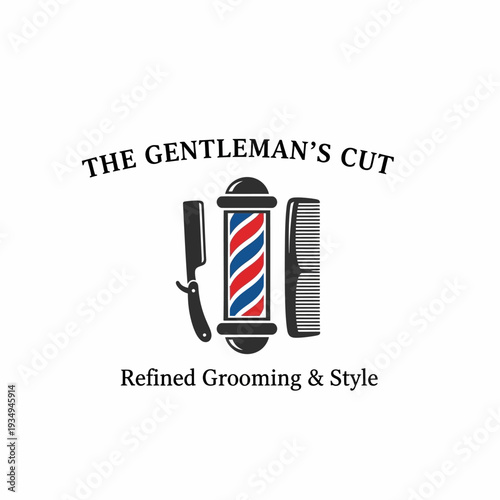Barber Shop Logo with Straight Razor Comb.