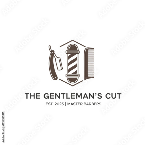 Barber Logo with Straight Razor and Comb.