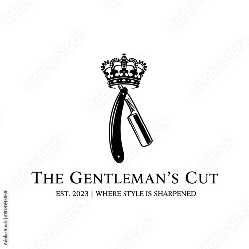 Straight Razor with Crown Logo Design.