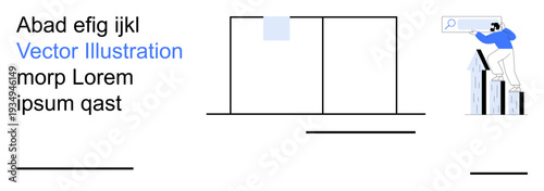 Business growth, data analysis, marketing strategy, online search, research, workplace productivity. Person using a search tool atop a bar graph. Business growth and data analysis concept