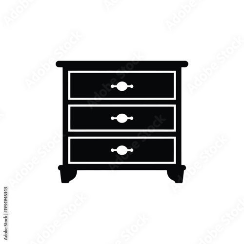 Simple black silhouette of a wooden dresser with three drawers