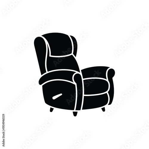 A black silhouette of a comfortable recliner chair with armrests