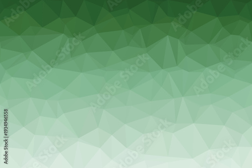 An enchanting low poly polygonal background features a beautiful gradient of deep forest green fading to soft mint