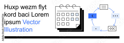 Task management, workflow organization, scheduling, time planning, project tracking, business processes. A calendar and circular workflow diagram. Task management and workflow organization concept