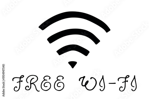 Hand drawn free wifi spot zone sign Public wi-fi area sign Wireless internet clipart in doodle style Single element for print, web, design, decor 3G, 4G, 5G, 6G, IoT