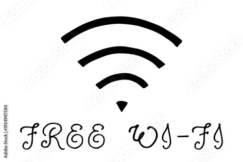 Hand drawn free wifi spot zone sign Public wi-fi area sign Wireless internet clipart in doodle style Single element for print, web, design, decor 3G, 4G, 5G, 6G, IoT