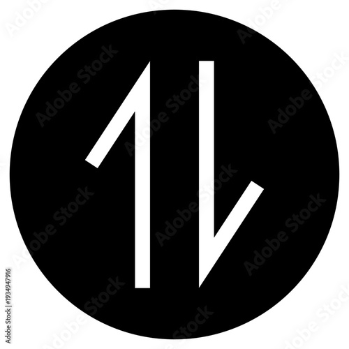 Vector Sorting Arrows Icon – White Up and Down Data Sync Symbol in Black Circle EPS