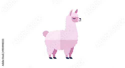 Charming and Playful Pink Llama Vector Illustration with a Gentle Expression, Ideal for Children's Books, Cute Animal Themes, and Whimsical Graphic Designs on a Clean White Background