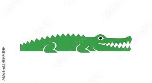 Vibrant green alligator illustration, a smiling cartoon crocodile depicted in a flat design style, perfect for animal-themed projects, children's books, or a playful brand identity