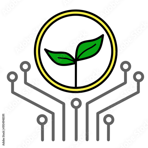 Green sprout leaf with digital circuit lines symbol for smart agriculture technology