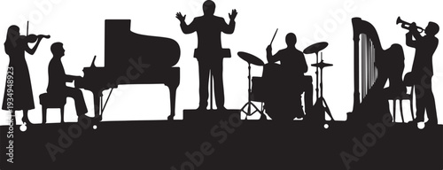 Singer silhouette collection, male vocalist performing with microphone isolated black vector illustration set concert music performance poses