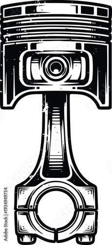 Detailed Engine Piston and Connecting Rod Vector – Vintage Automotive Mechanical Illustration