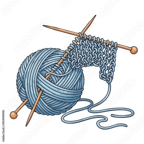 Blue Yarn Knitting Illustration