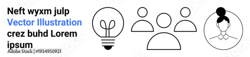 Innovation, teamwork, identity, education, creativity, branding. Light bulb, group of people and a single profile. Innovation and teamwork concepts for education and creativity