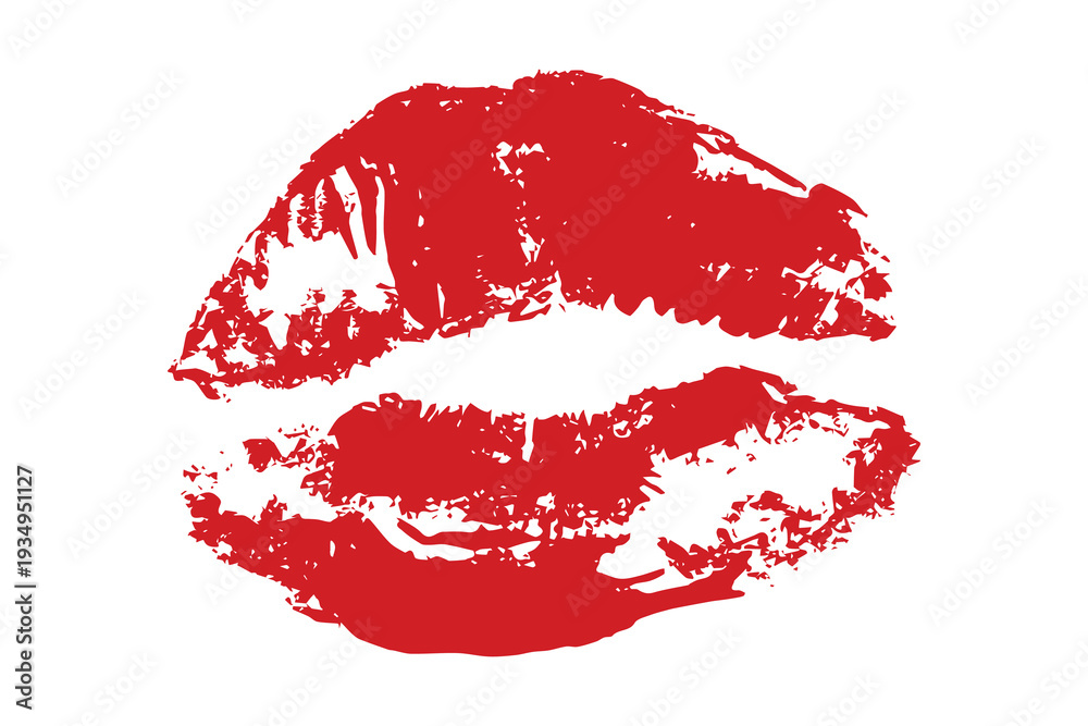 Fototapeta premium Lipstick kiss mark Romantic lip print Imprint of lips kiss Sexy lips makeup Female mouth Love symbol Design element for beauty fashion poster Valentines Day wedding