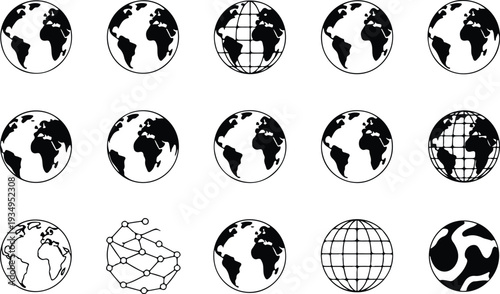 Globe Collection Silhouette Icon Set World Globe Typography Silhouette Icon Pack