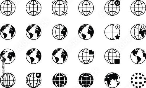 Globe Collection Silhouette Icon Set World Globe Typography Silhouette Icon Pack