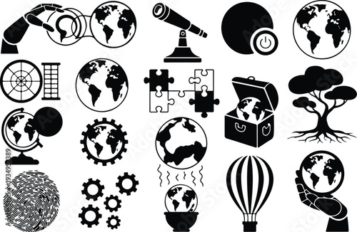 Globe Collection Silhouette Icon Set World Globe Typography Silhouette Icon Pack