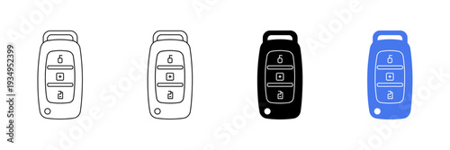 Set of minimalist car key fob icons with transparent background, depicting remote car access symbols for vehicles, security, and smart control, vector illustration