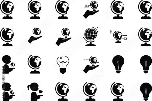 Globe Collection Silhouette Icon Set World Globe Typography Silhouette Icon Pack