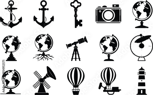 Globe Collection Silhouette Icon Set World Globe Typography Silhouette Icon Pack