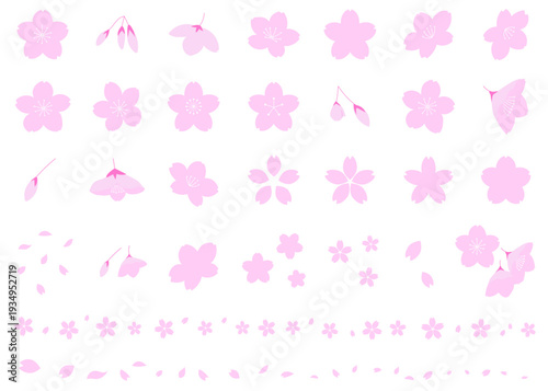  色々な形の桜のイラストセット　アイコン　罫線　ライン