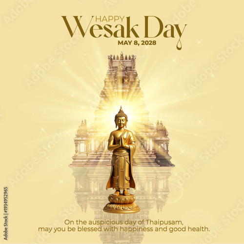 Wesak Day with earth colour shows temple, the enlightenment from the Buddha through light . 