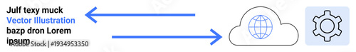 Text elements and arrows represent data exchange with cloud and gear for storage or automation. Ideal for technology, cloud computing, process management, data transfer, workflow, storage solutions