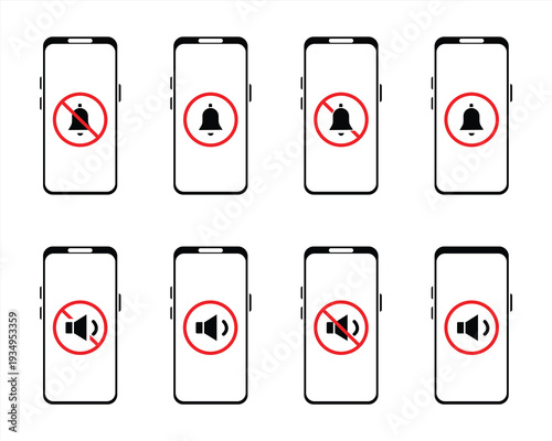 Smartphone with silent mode icon, no sound notification symbol for mobile phone, muted volume sign illustration, phone off ringer graphic