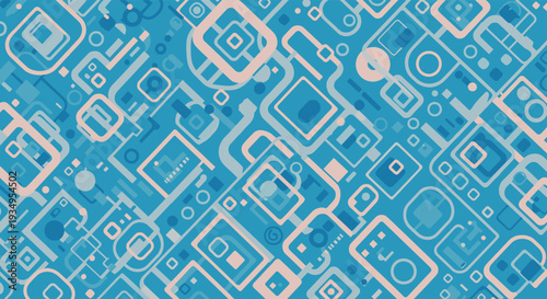 Modern abstract background featuring blue geometric square shapes and technological patterns for digital backdrops.