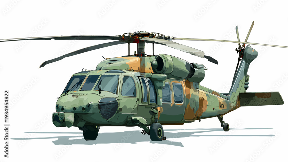 Fototapeta premium Camouflage Military Helicopter A Flat Vector Illustration for Defense and Transportation Themes