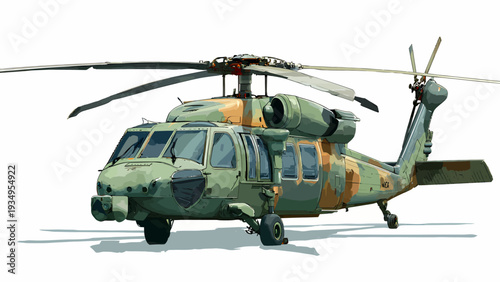 Camouflage Military Helicopter A Flat Vector Illustration for Defense and Transportation Themes